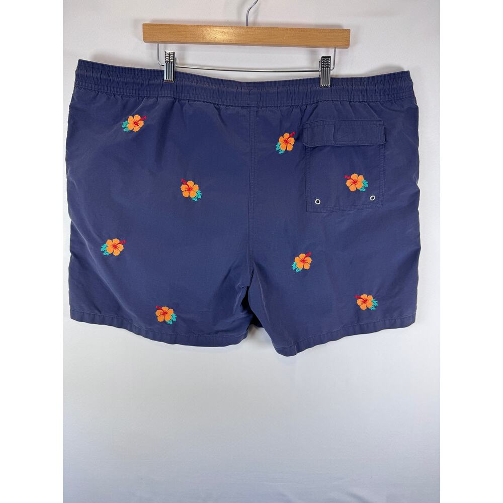 Brooks Brothers Mens XL Swim Trunks Navy Hibiscus Embroidered Mesh Lined - Picture 4 of 10